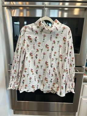 Buru Mock-Neck Floral button back Blouse size XL GUC